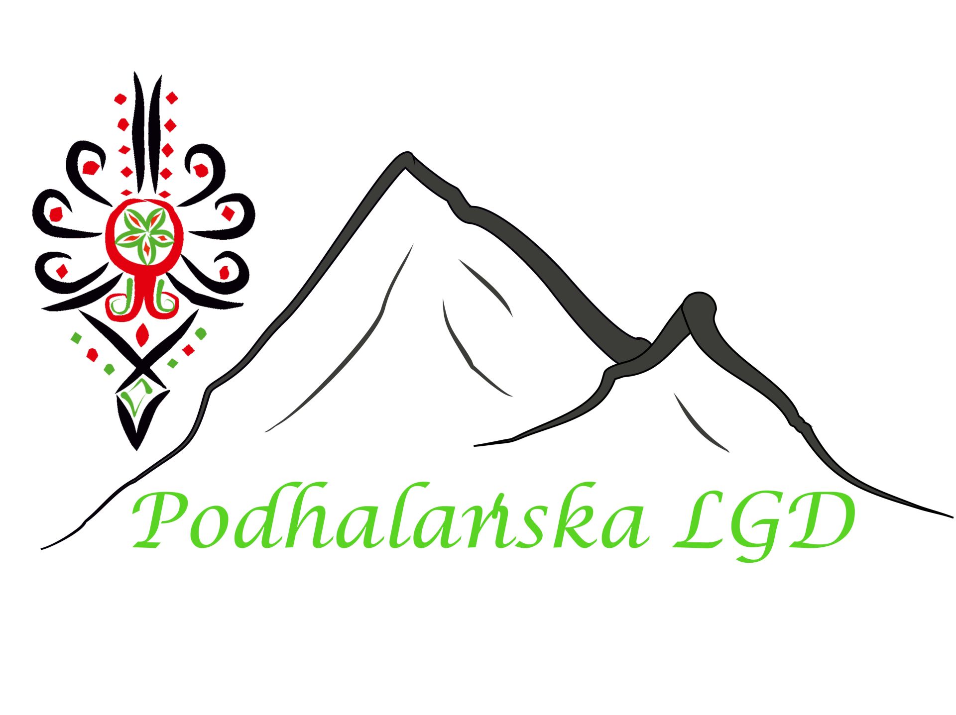 Grafika przedstawia zarys gór, parzenicę oraz napis Podhalańska LGD