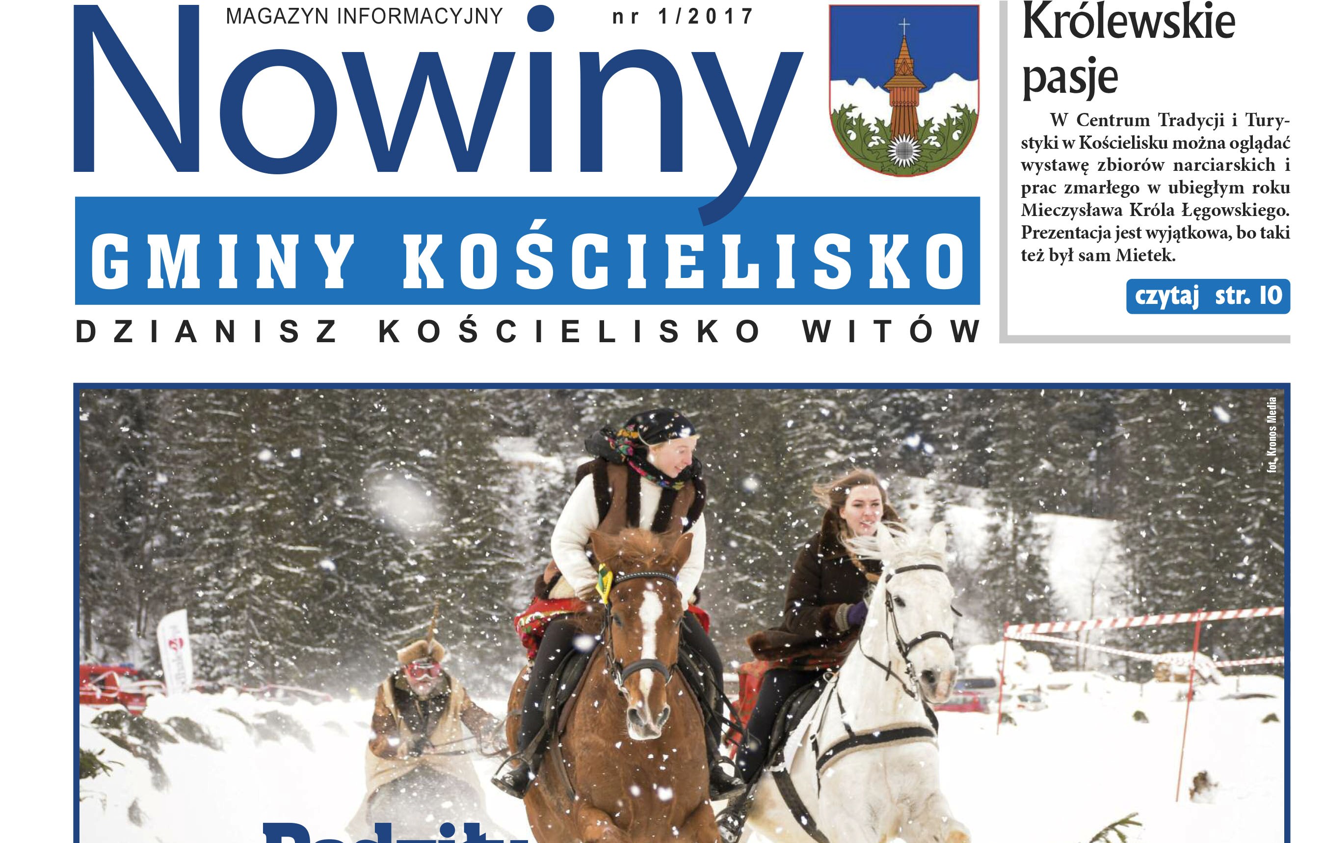 Zdjęcie przedstawia fragment pierwszej strony gazety gminnej Nowiny Gminy Kościelisko