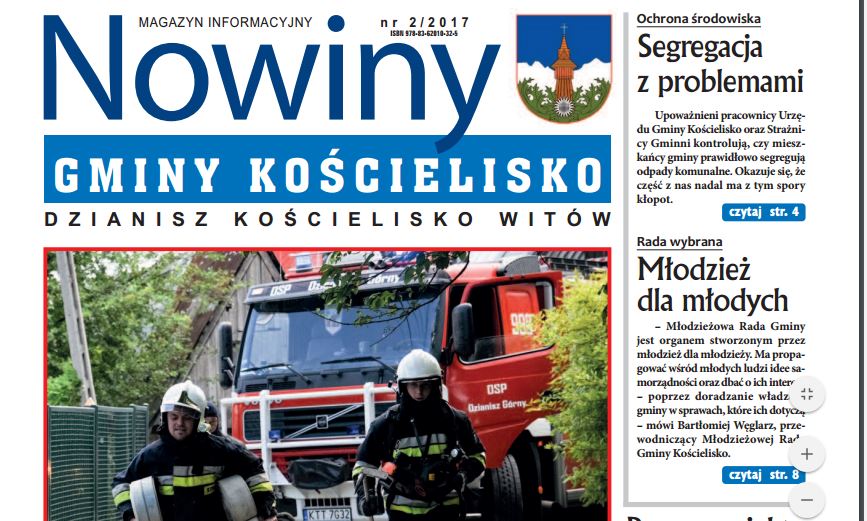 Zdjęcie przedstawia fragment pierwszej strony gazety gminnej Nowiny Gminy Kościelisko