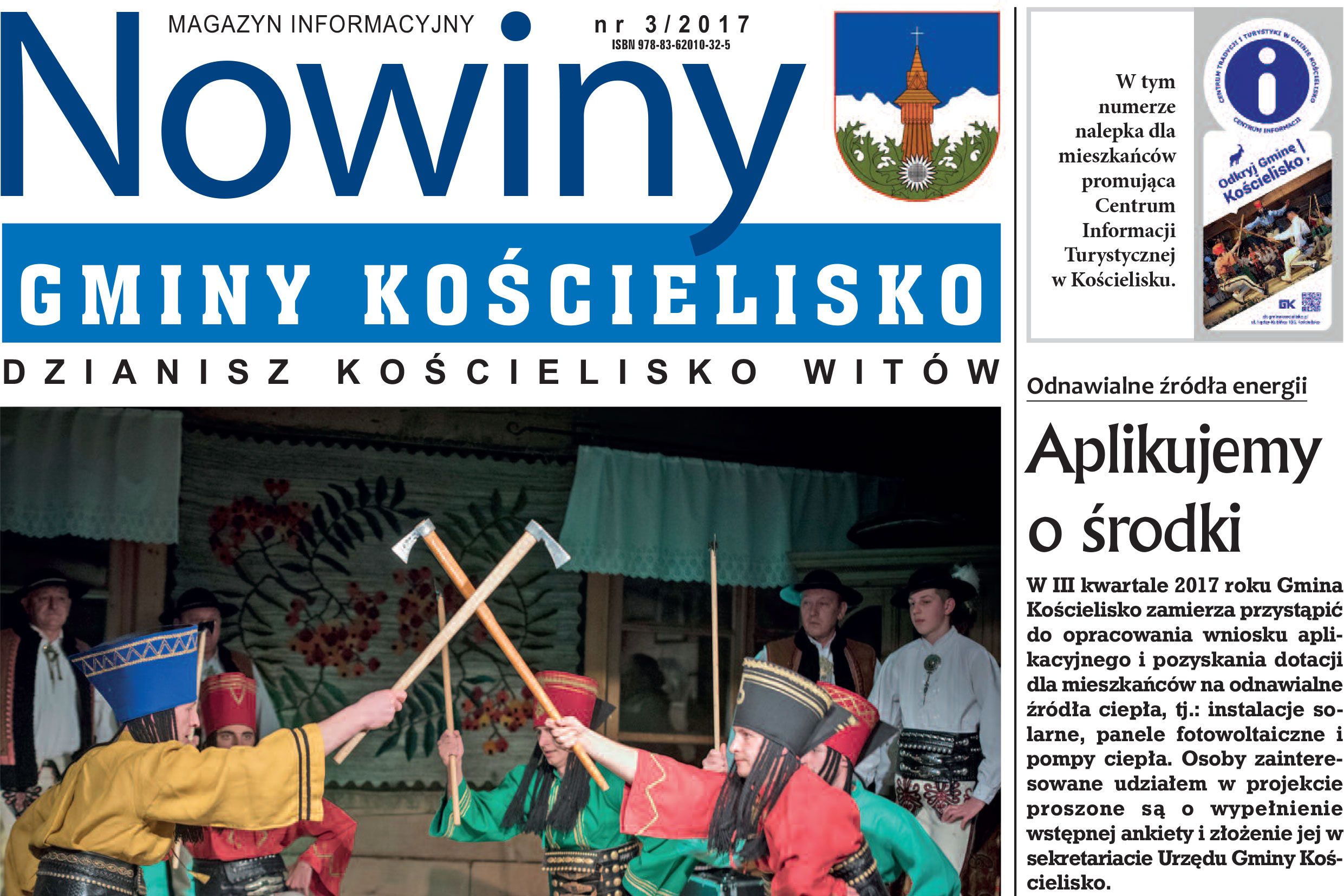 Zdjęcie przedstawia fragment pierwszej strony gazety gminnej Nowiny Gminy Kościelisko