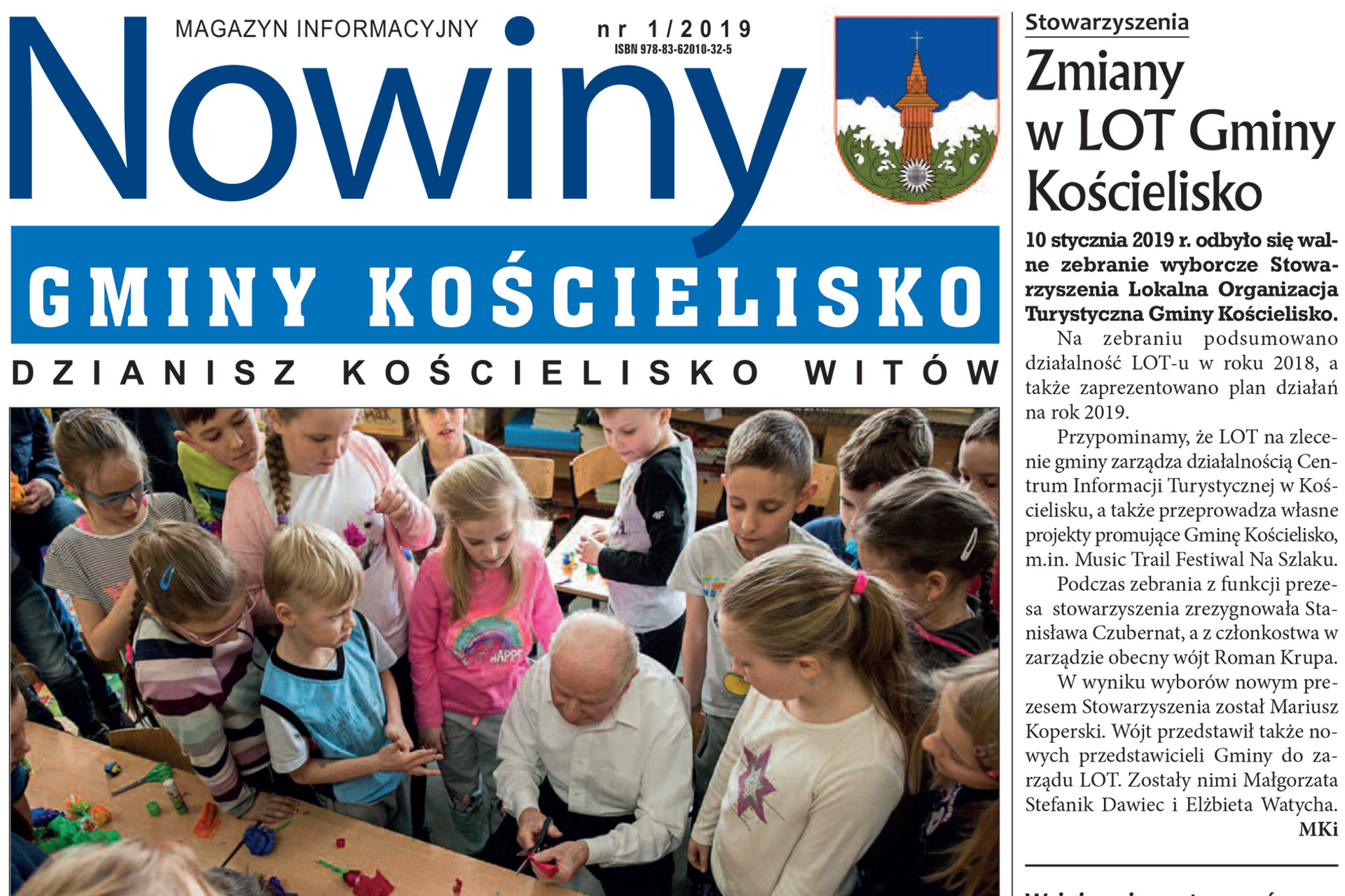 Zdjęcie przedstawia fragment pierwszej strony gazety gminnej Nowiny Gminy Kościelisko