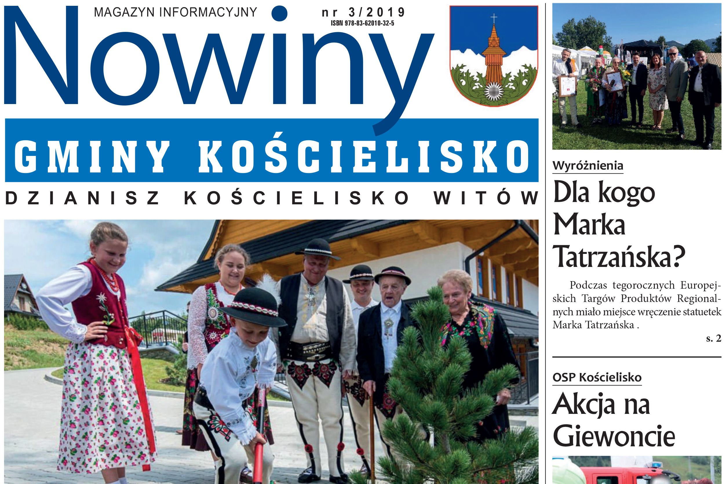 Zdjęcie przedstawia fragment pierwszej strony gazety gminnej Nowiny Gminy Kościelisko