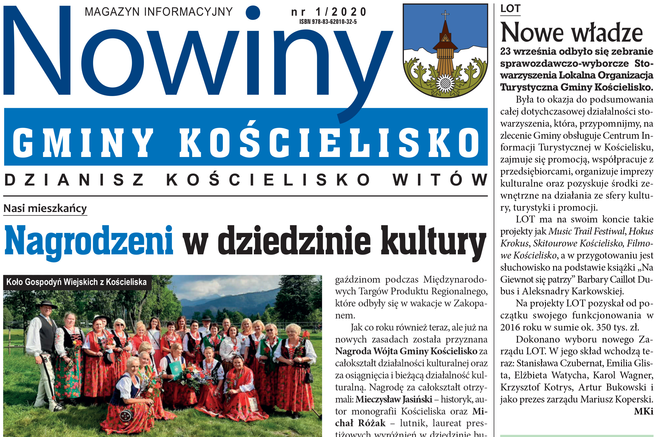 Zdjęcie przedstawia fragment pierwszej strony gazety gminnej Nowiny Gminy Kościelisko